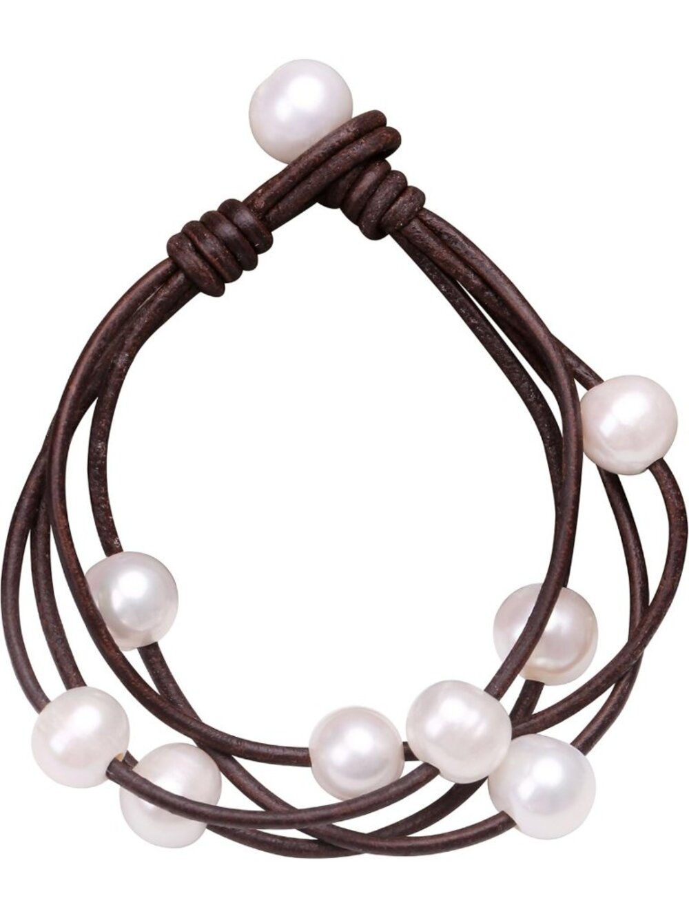 Multi-Strand Leather Beaded Wrap Bracelet with Cultured Freshwater Pearls for